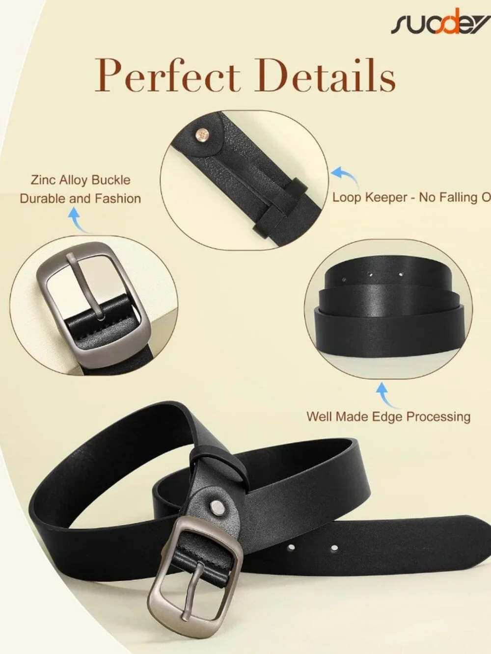 Stylish Women's Leather Waist Belt for Jeans & Dresses, Elegant Buckle, 1.3